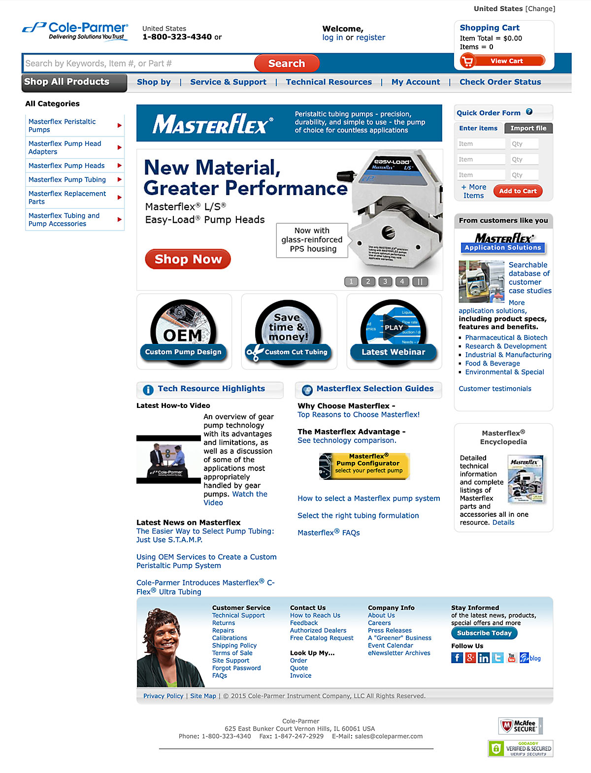 The Masterflex homepage appearance when I joined the team.