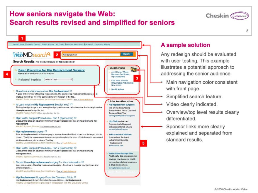 Example Recommendations for Improving Website Search for Seniors